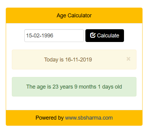 final output of age calculator