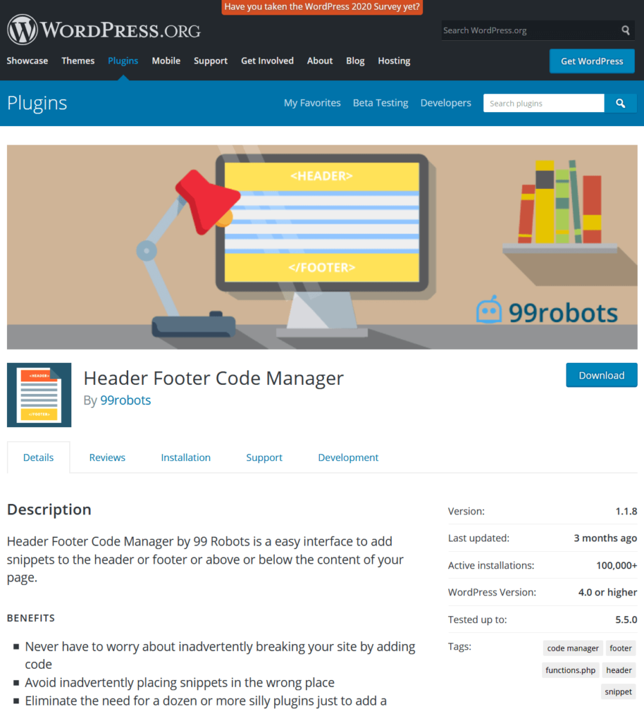 header and footer code manager