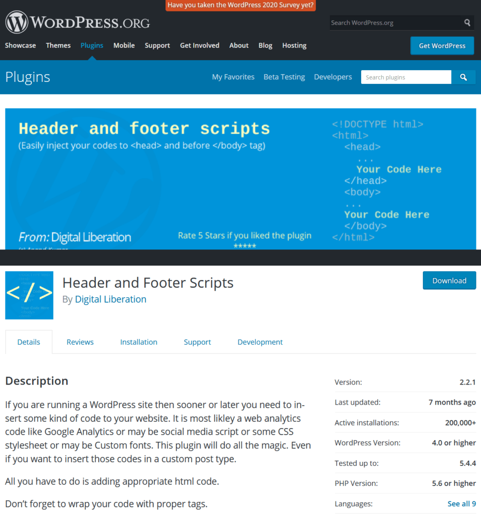 header and footer scripts wp plugin