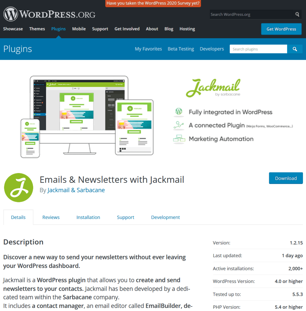 Jackmail for email marketing wordpress plugin